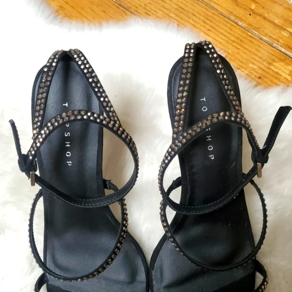 Topshop Elegant Black Rhinestone Studded Heels EU Size 27/ US 6.5